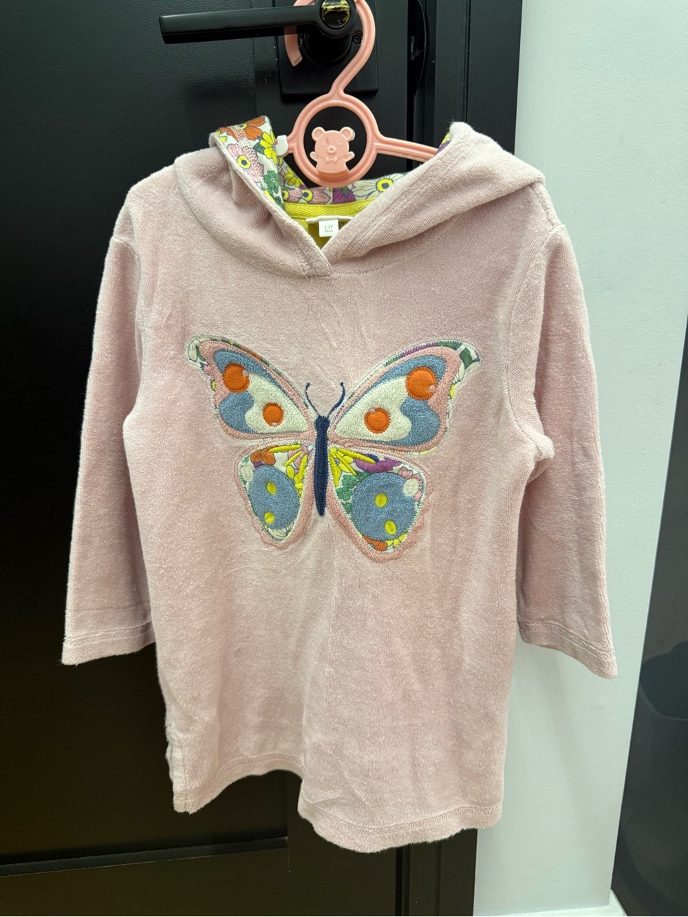 Mini Boden Light Pink Hoodie with Colorful Butterfly Applique